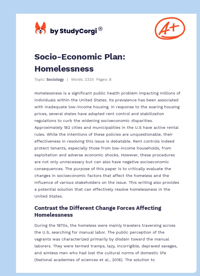 Socio-Economic Plan: Homelessness. Page 1