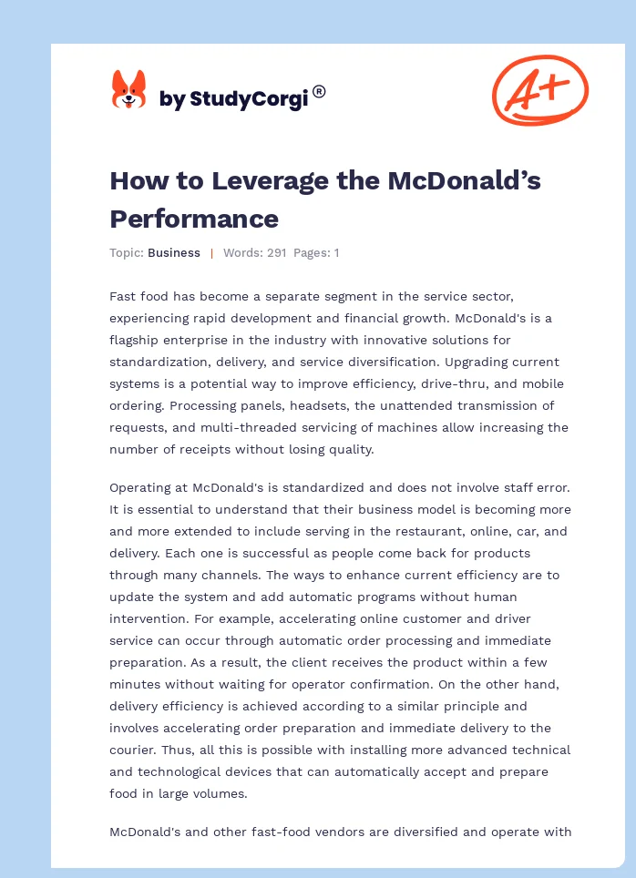 How to Leverage the McDonald’s Performance. Page 1