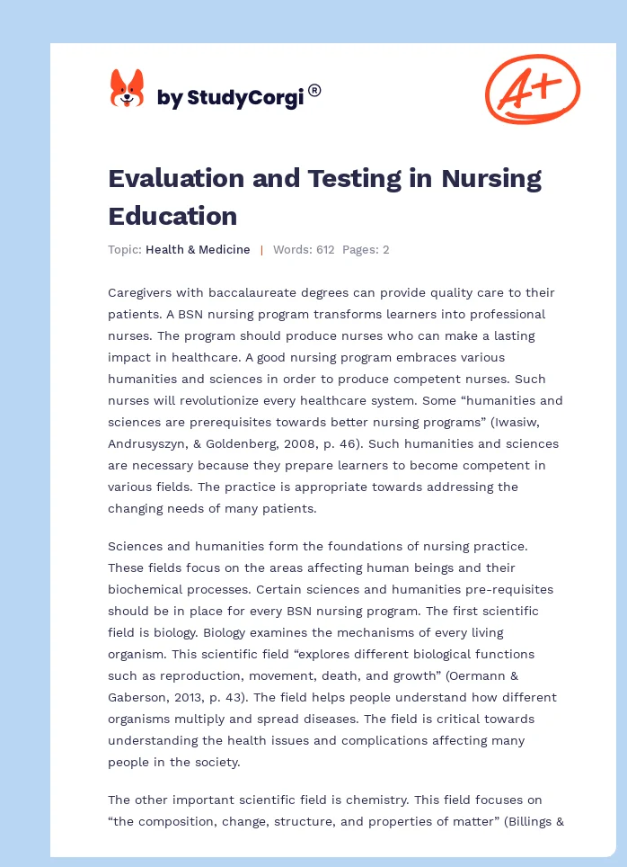 Evaluation and Testing in Nursing Education. Page 1