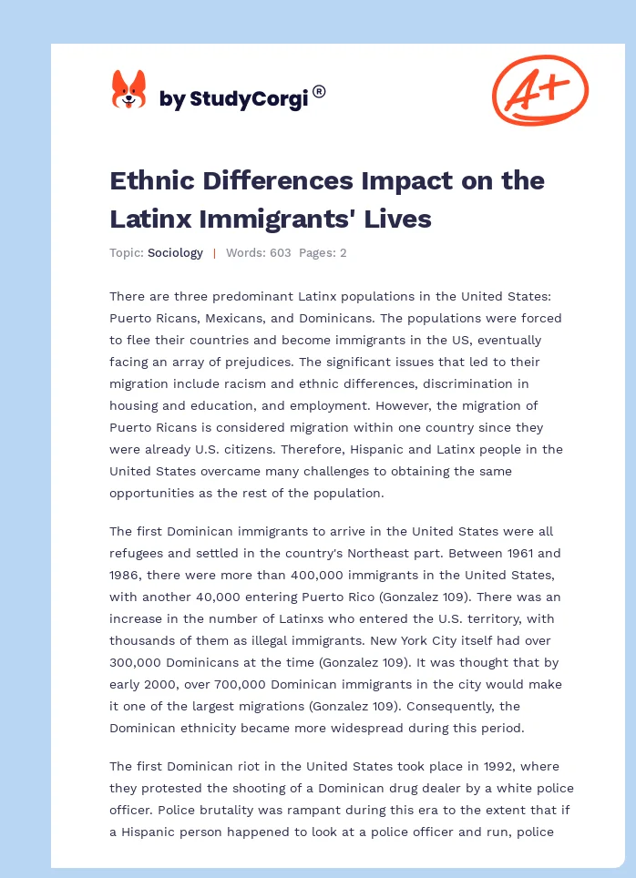 Ethnic Differences Impact on the Latinx Immigrants' Lives. Page 1