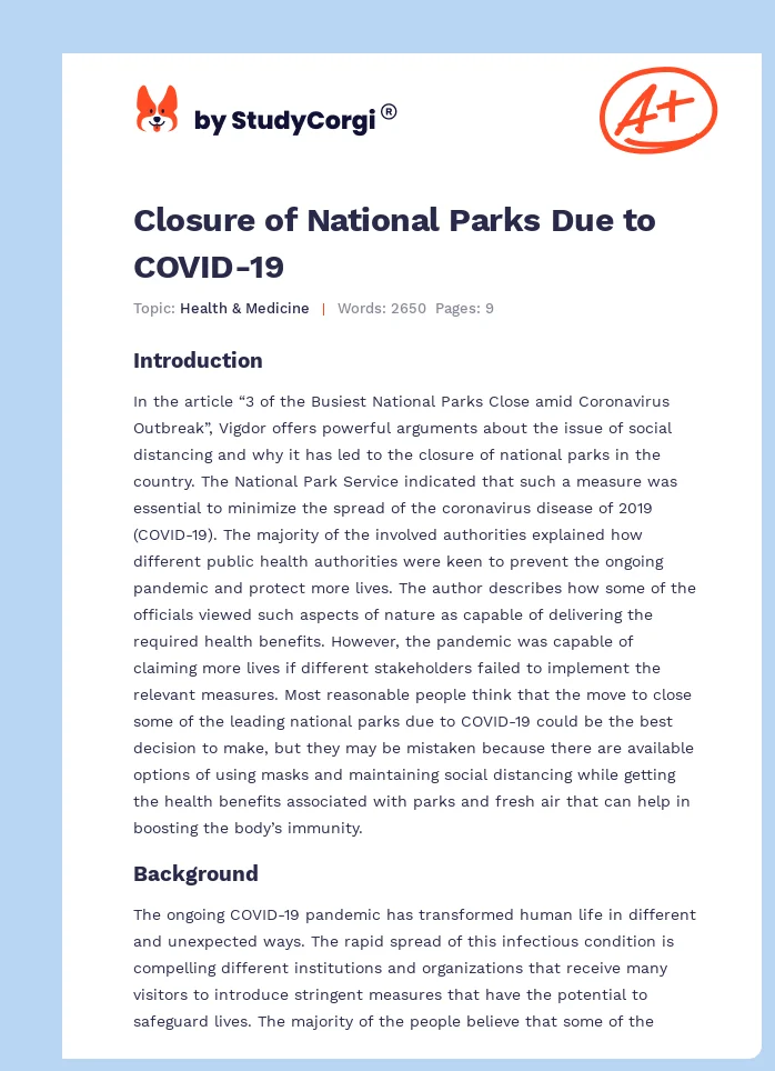Closure of National Parks Due to COVID-19. Page 1