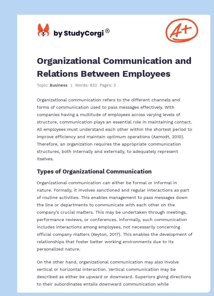 Organizational Communication and Relations Between Employees. Page 1
