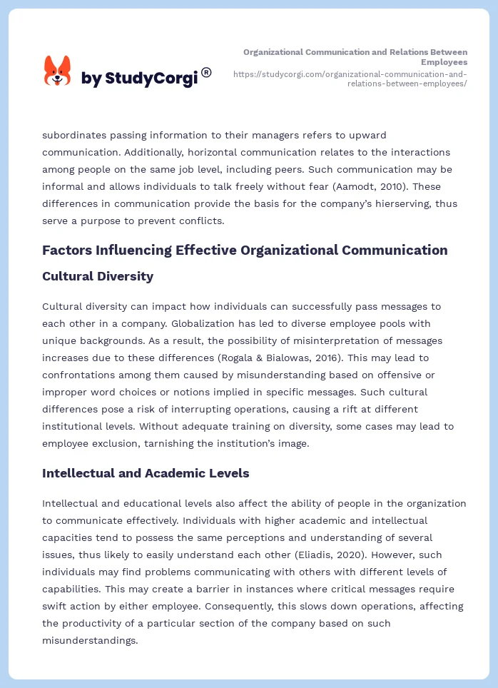 Organizational Communication and Relations Between Employees. Page 2