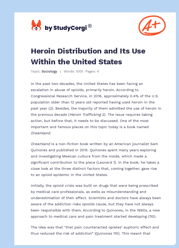 Heroin Distribution and Its Use Within the United States. Page 1