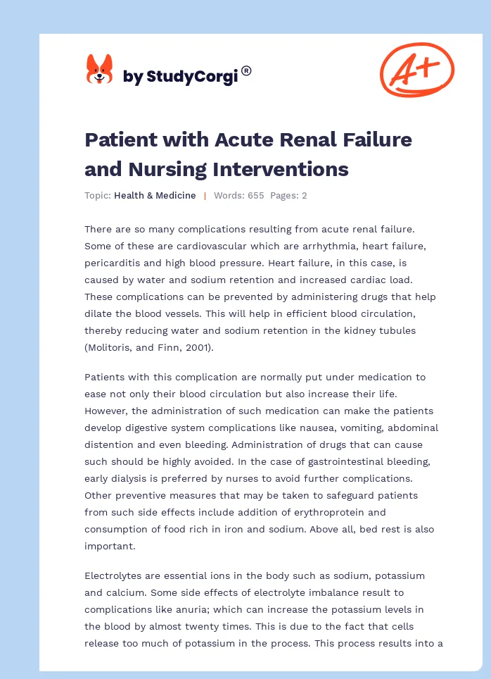 Patient with Acute Renal Failure and Nursing Interventions. Page 1