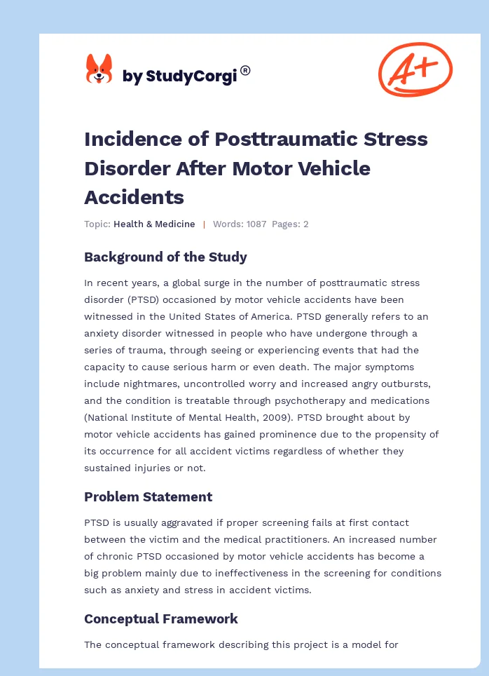 Incidence of Posttraumatic Stress Disorder After Motor Vehicle Accidents. Page 1