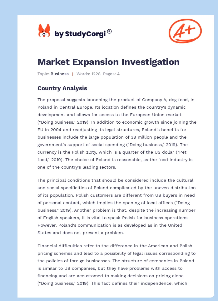 Market Expansion Investigation. Page 1
