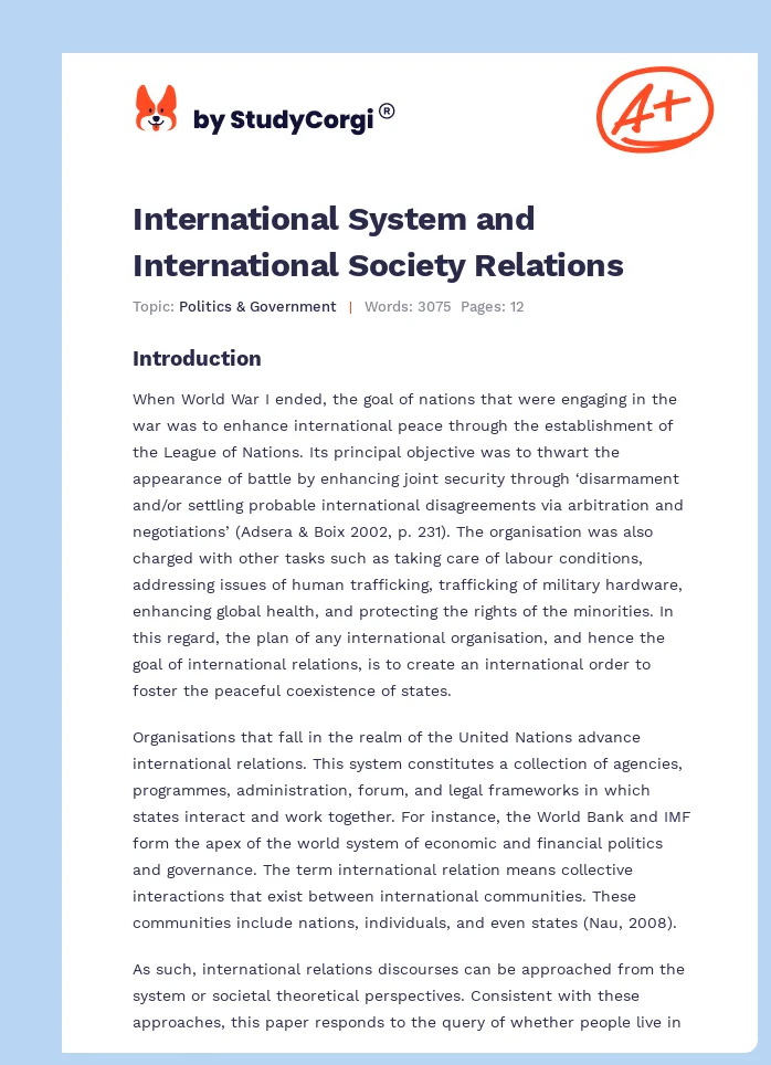 International System and International Society Relations. Page 1