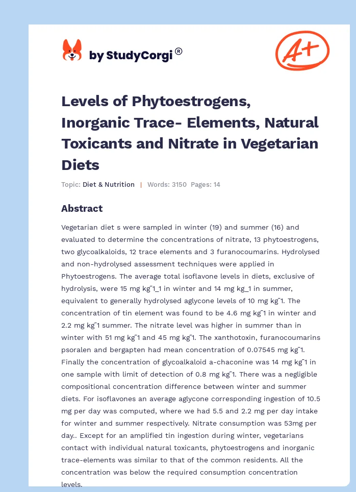 Levels of Phytoestrogens, Inorganic Trace- Elements, Natural Toxicants and Nitrate in Vegetarian Diets. Page 1
