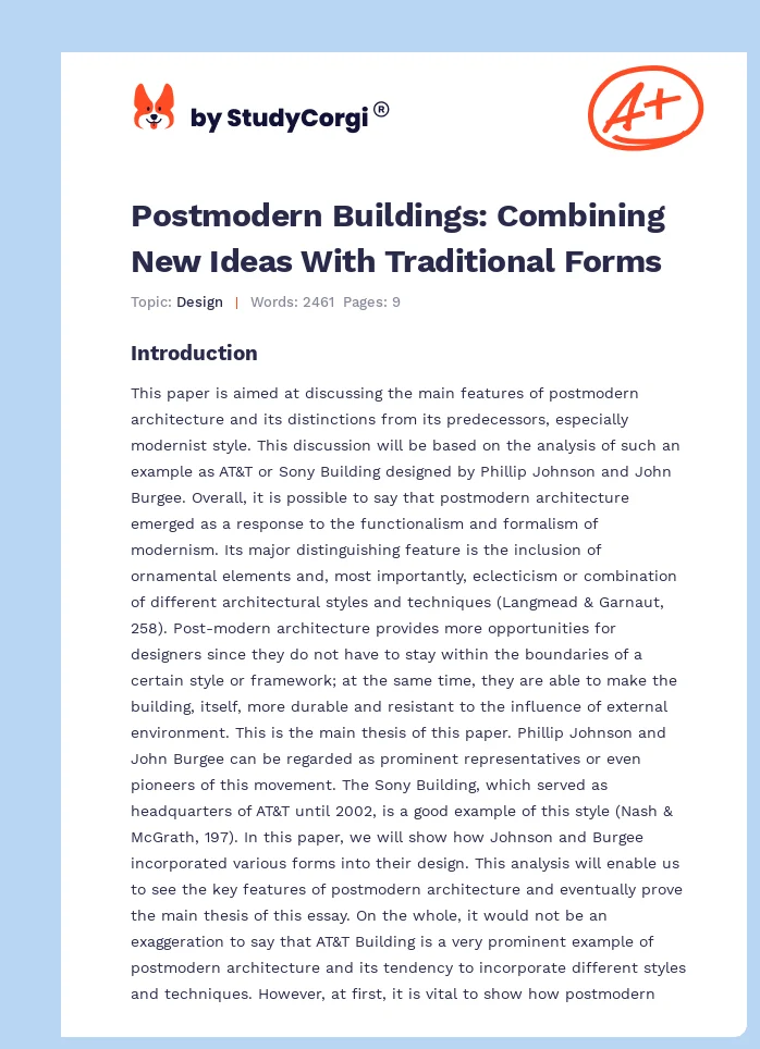 Postmodern Buildings: Combining New Ideas With Traditional Forms. Page 1