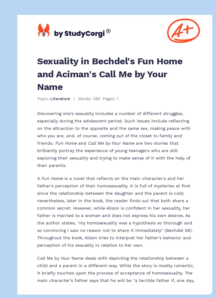 Sexuality in Bechdel's Fun Home and Aciman's Call Me by Your Name. Page 1