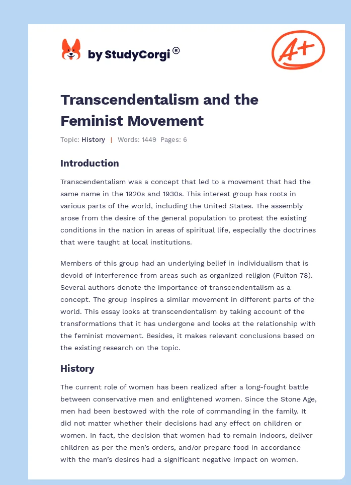 Transcendentalism and the Feminist Movement. Page 1