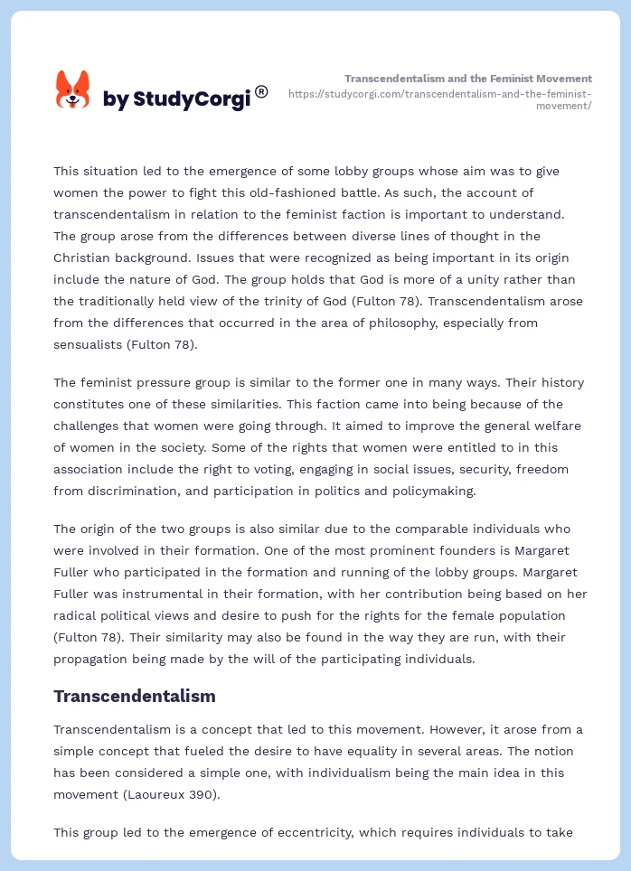 Transcendentalism and the Feminist Movement. Page 2