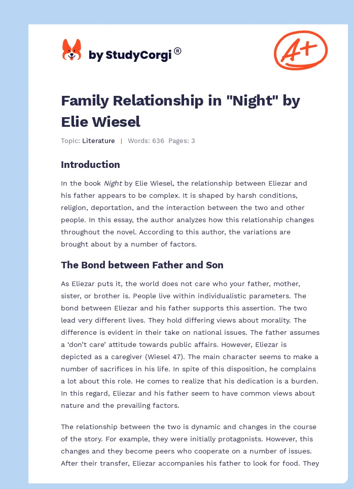Family Relationship in "Night" by Elie Wiesel. Page 1