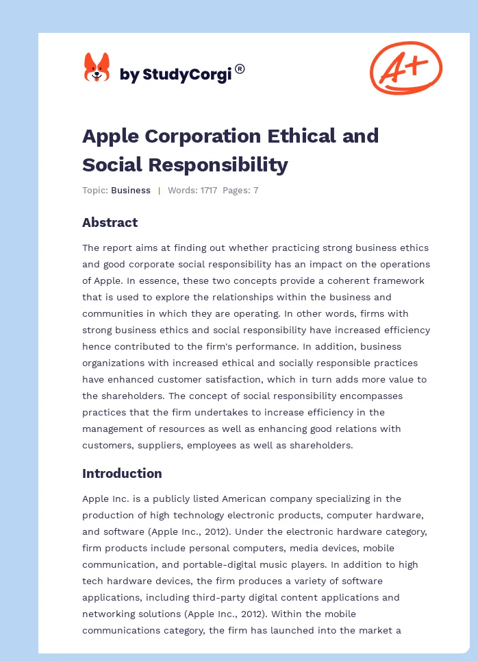 Apple Corporation Ethical and Social Responsibility. Page 1