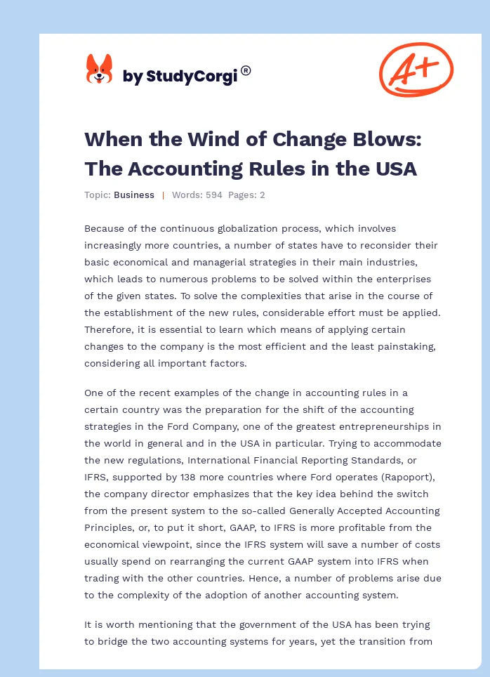 When the Wind of Change Blows: The Accounting Rules in the USA. Page 1