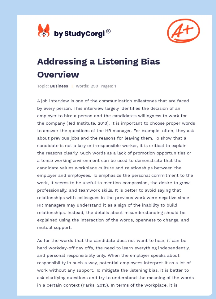 Addressing a Listening Bias Overview. Page 1