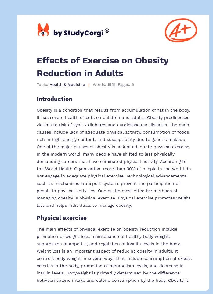 Effects of Exercise on Obesity Reduction in Adults. Page 1