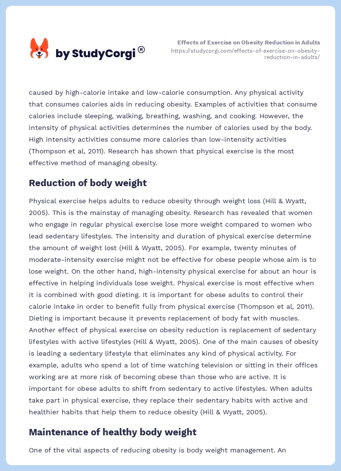 Effects of Exercise on Obesity Reduction in Adults. Page 2
