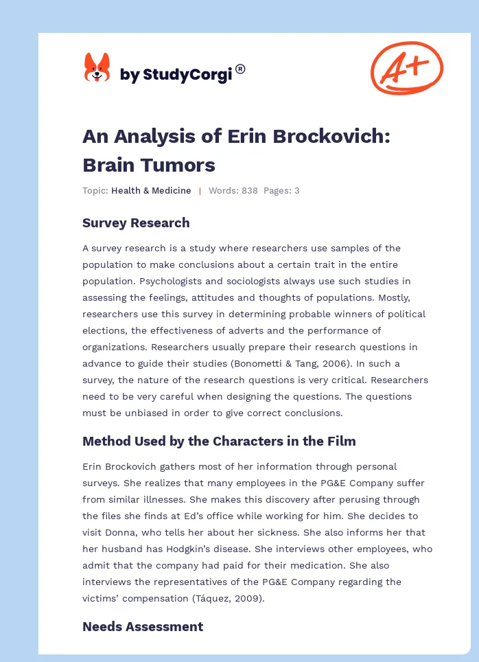 An Analysis of Erin Brockovich: Brain Tumors. Page 1