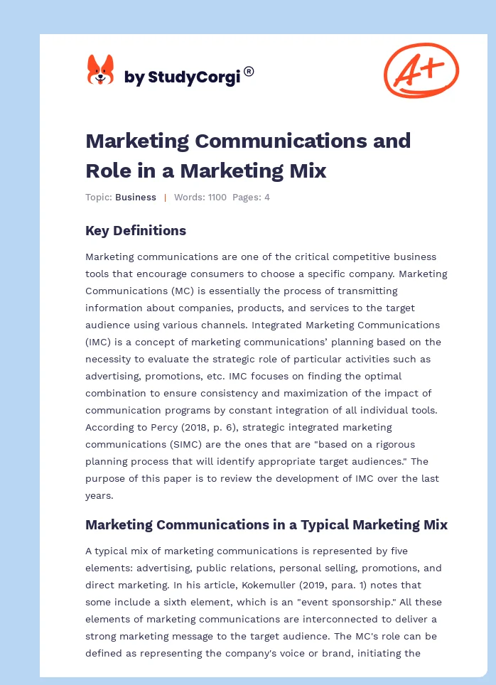 Marketing Communications and Role in a Marketing Mix. Page 1