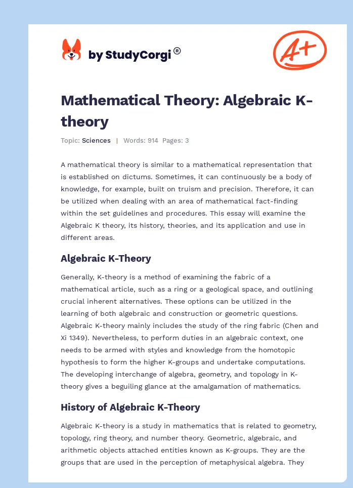 Mathematical Theory: Algebraic K-theory. Page 1