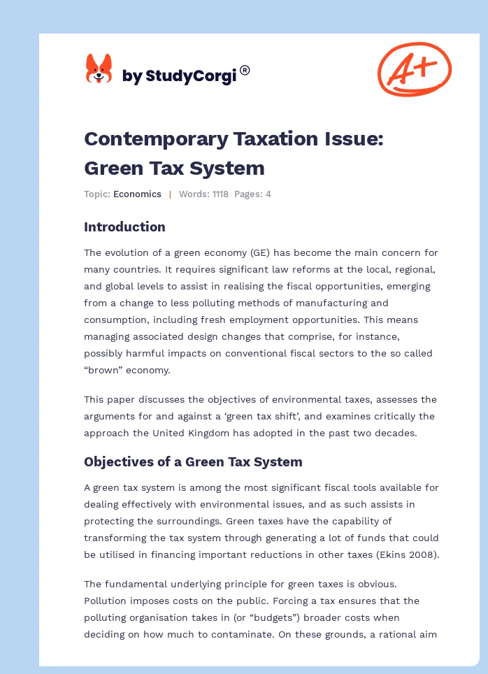 Contemporary Taxation Issue: Green Tax System. Page 1