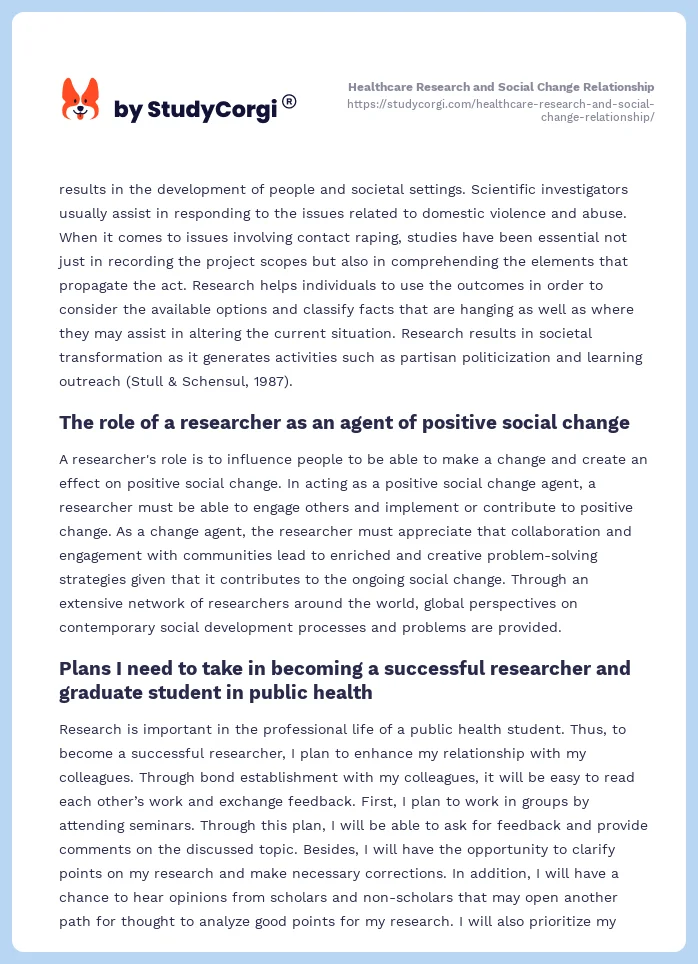 Healthcare Research and Social Change Relationship. Page 2
