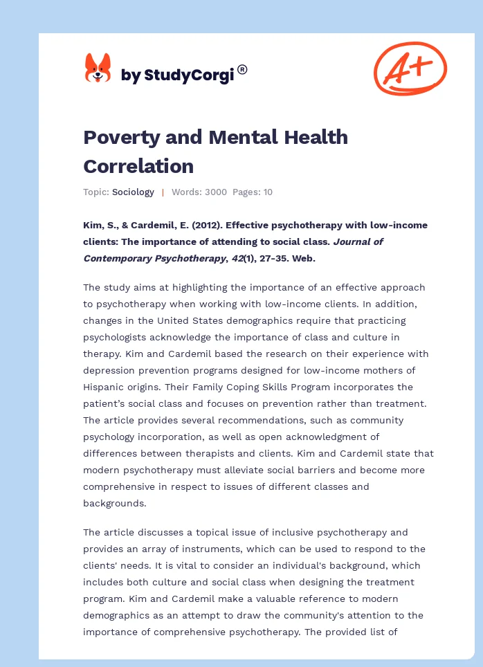Poverty and Mental Health Correlation. Page 1
