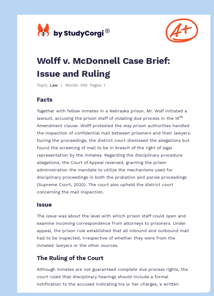 Wolff v. McDonnell Case Brief: Issue and Ruling. Page 1