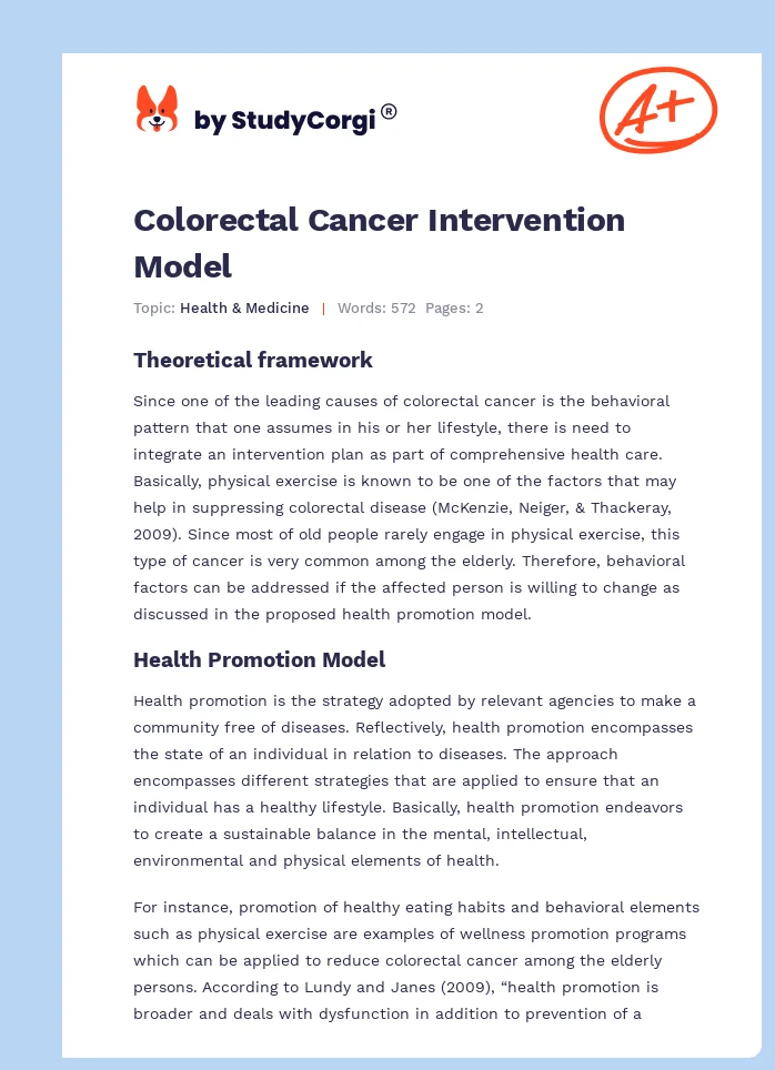 Colorectal Cancer Intervention Model. Page 1
