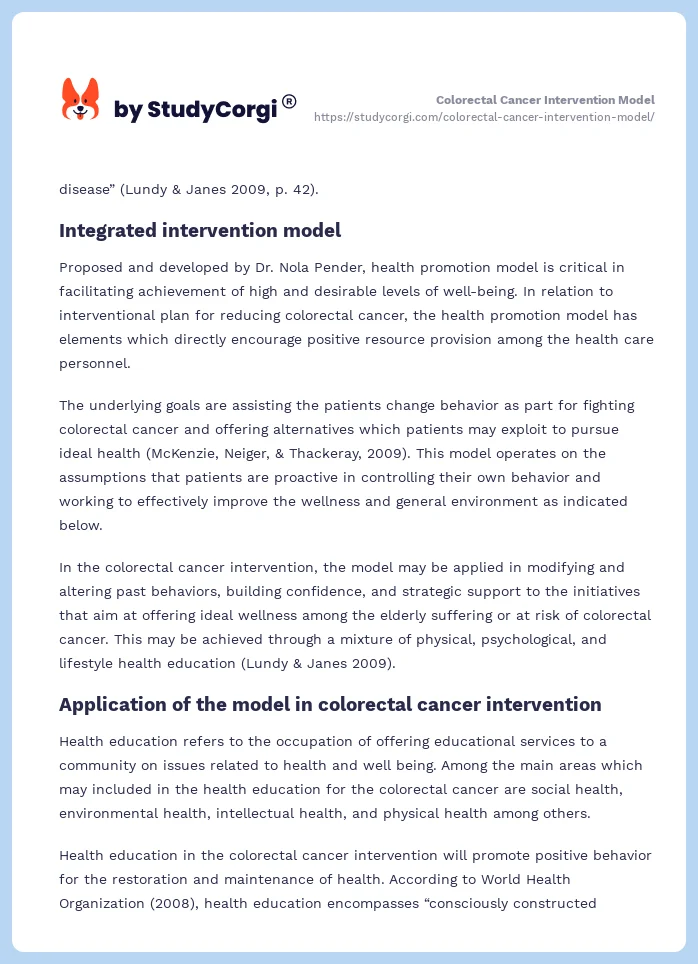 Colorectal Cancer Intervention Model. Page 2