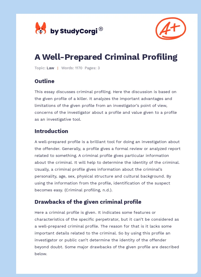 A Well-Prepared Criminal Profiling. Page 1