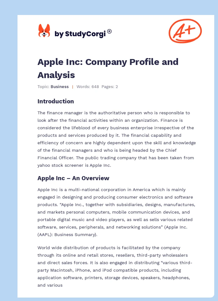 Apple Inc: Company Profile and Analysis. Page 1