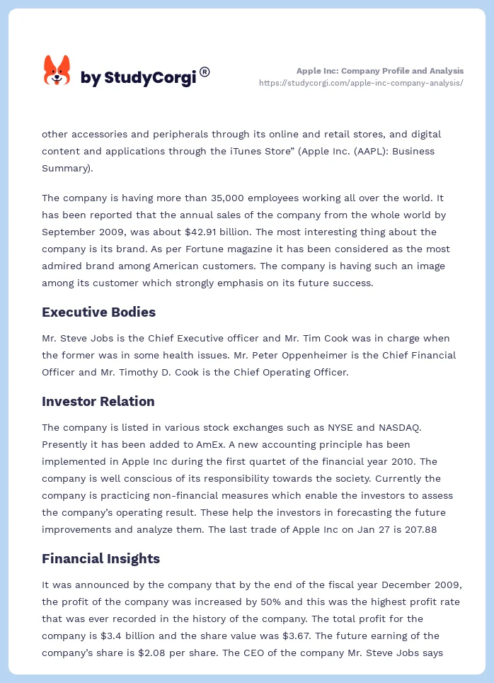 Apple Inc: Company Profile and Analysis. Page 2