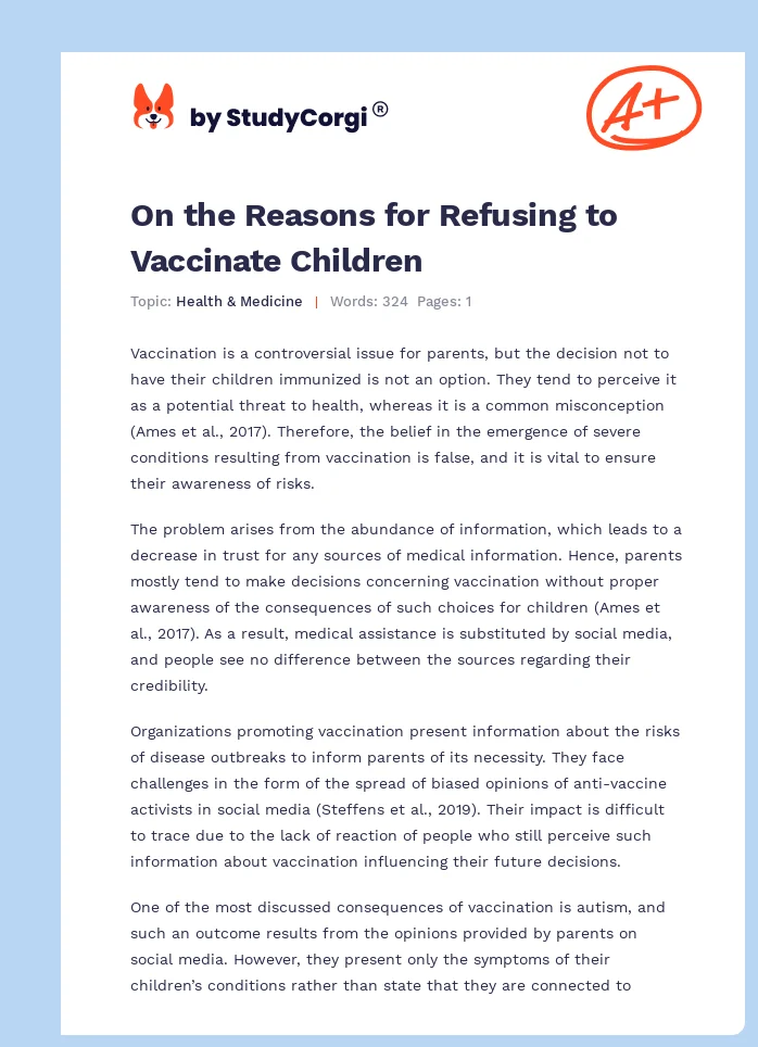 On the Reasons for Refusing to Vaccinate Children. Page 1