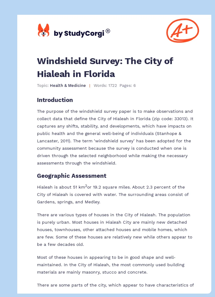 Windshield Survey: The City of Hialeah in Florida. Page 1