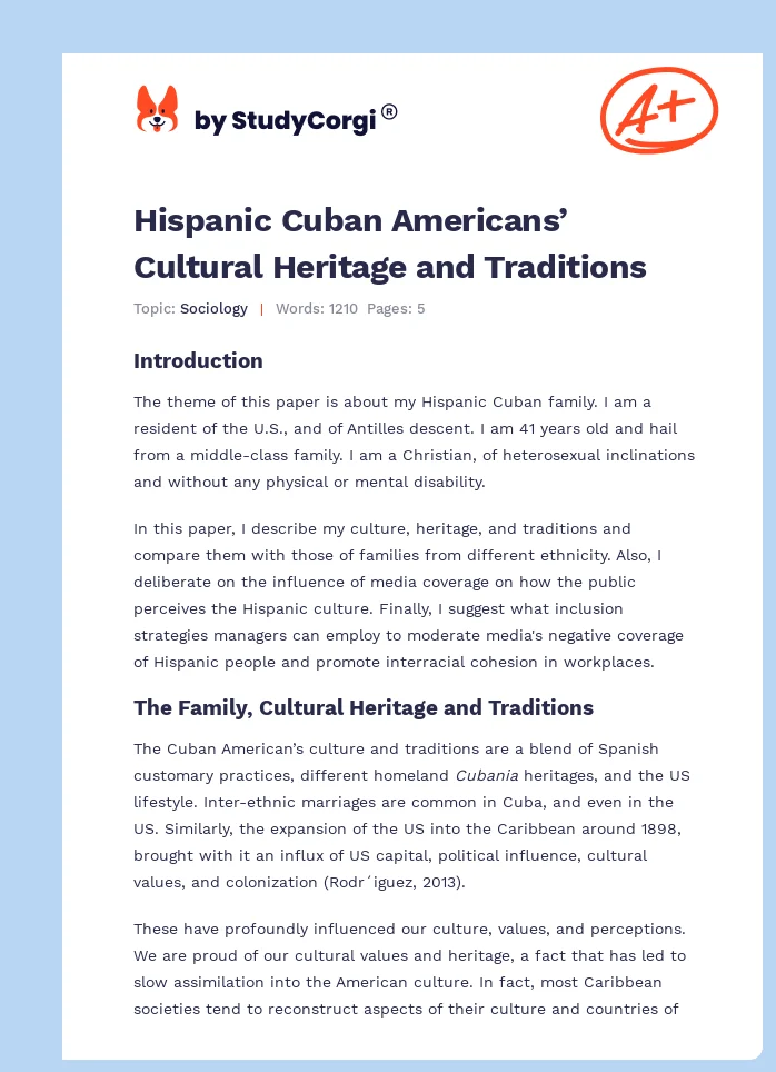 Hispanic Cuban Americans’ Cultural Heritage and Traditions. Page 1