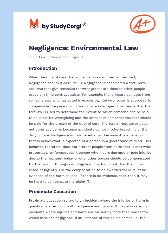 Negligence: Environmental Law. Page 1