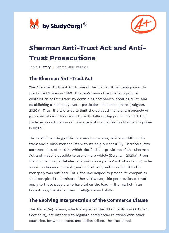 Sherman Anti-Trust Act and Anti-Trust Prosecutions. Page 1