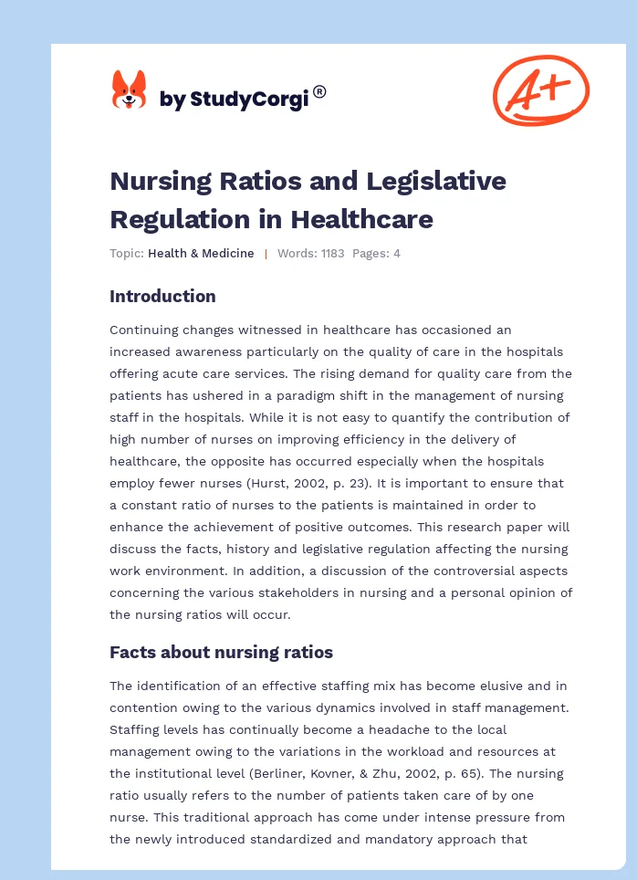 Nursing Ratios and Legislative Regulation in Healthcare. Page 1