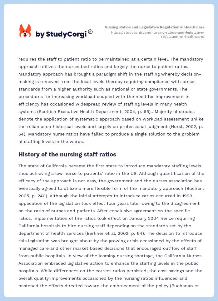 Nursing Ratios and Legislative Regulation in Healthcare. Page 2