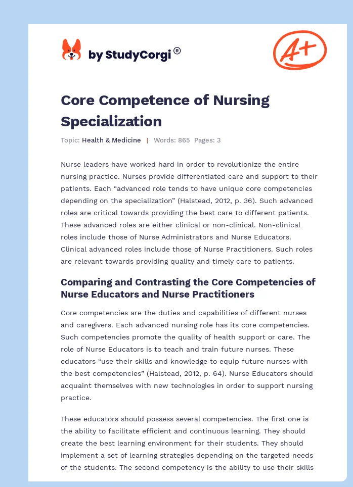 Core Competence of Nursing Specialization. Page 1