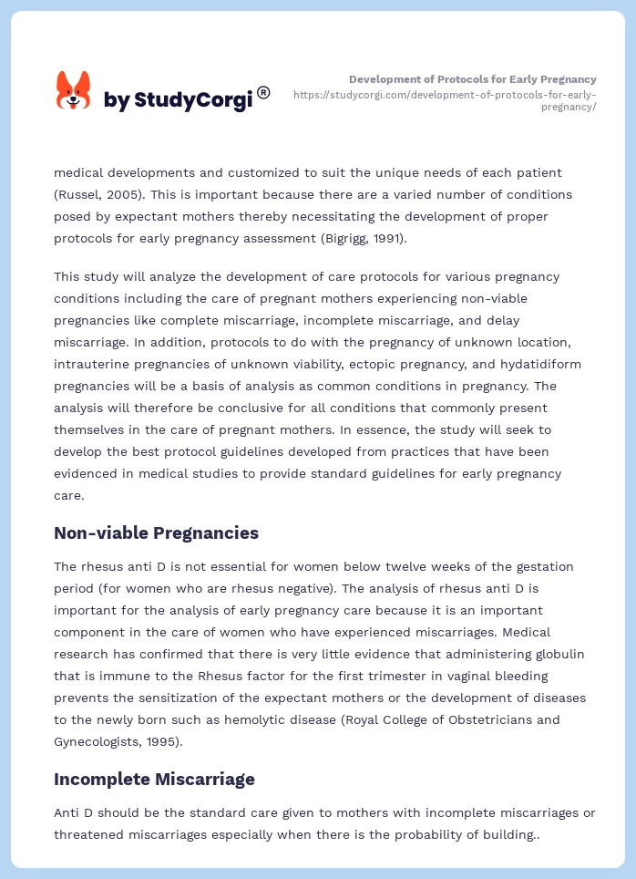 Development of Protocols for Early Pregnancy. Page 2