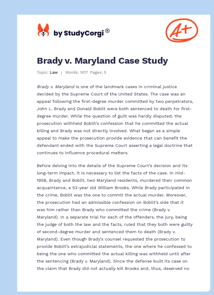 Brady v. Maryland Case Study. Page 1
