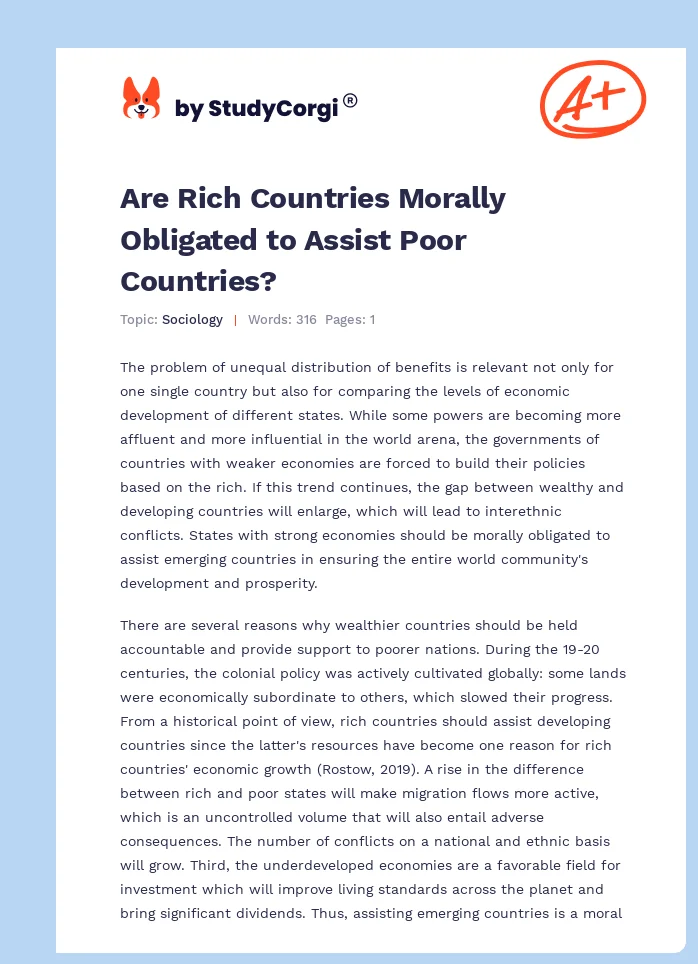 Are Rich Countries Morally Obligated to Assist Poor Countries?. Page 1
