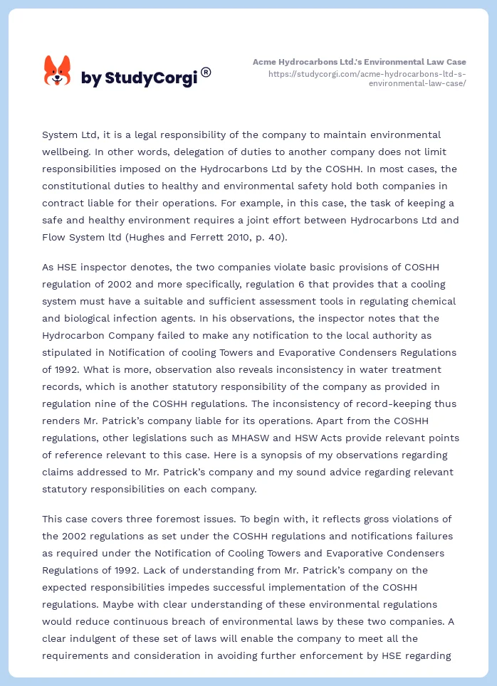 Acme Hydrocarbons Ltd.'s Environmental Law Case. Page 2