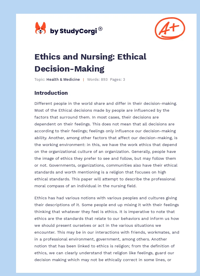 Ethics and Nursing: Ethical Decision-Making. Page 1