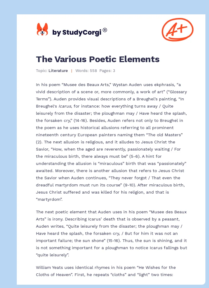 The Various Poetic Elements. Page 1
