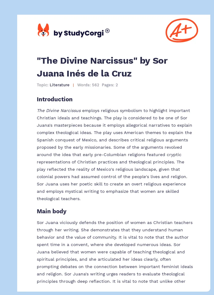 "The Divine Narcissus" by Sor Juana Inés de la Cruz. Page 1